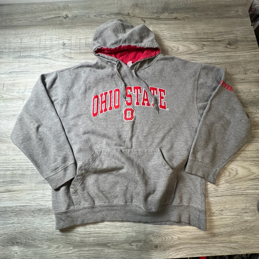 Ohio State Buckeyes Hoodie Mens XL Gray Red NCAA Pullover Sweatshirt OSU L4